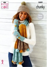 Knitting Pattern - King Cole 5889 - Wildwood Chunky - Ladies Wrap, Scarf, Hand Warmers and Hat